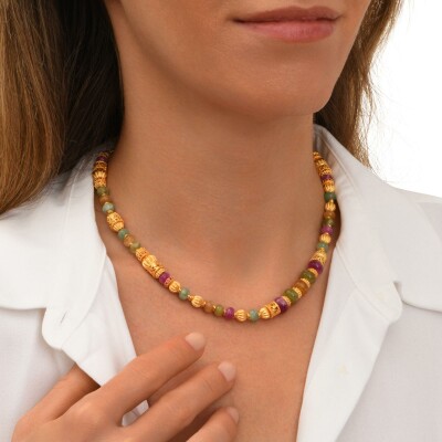Collier SATELLITE Avola en plaqué or, oxyde de zirconium et quartz