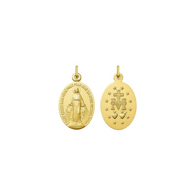 Pendentif Vierge miraculeuse texte en français en or jaune