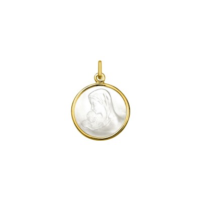 Médaille Vierge à l'enfant en or jaune et nacre