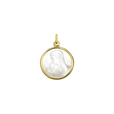 Médaille Vierge à l'enfant en or jaune et nacre