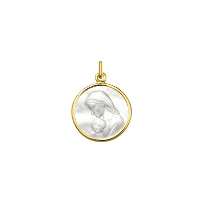 Médaille Vierge à l'enfant en or jaune et nacre