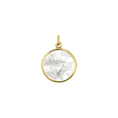 Médaille colombe en or jaune et nacre