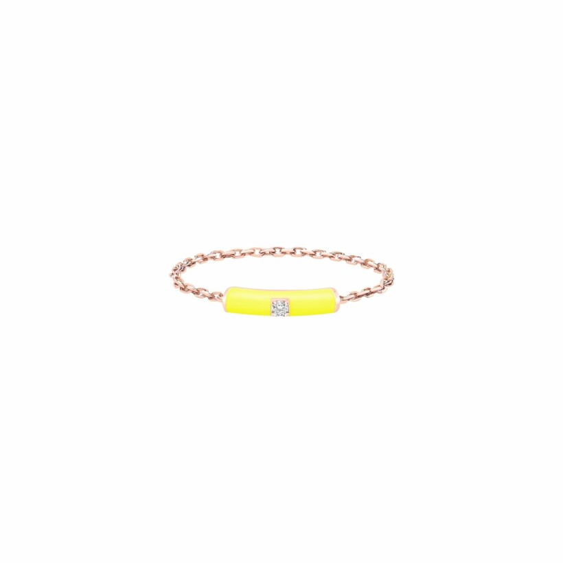 Bague chaîne Djula Marbella en or rose, émail jaune fluo et diamant