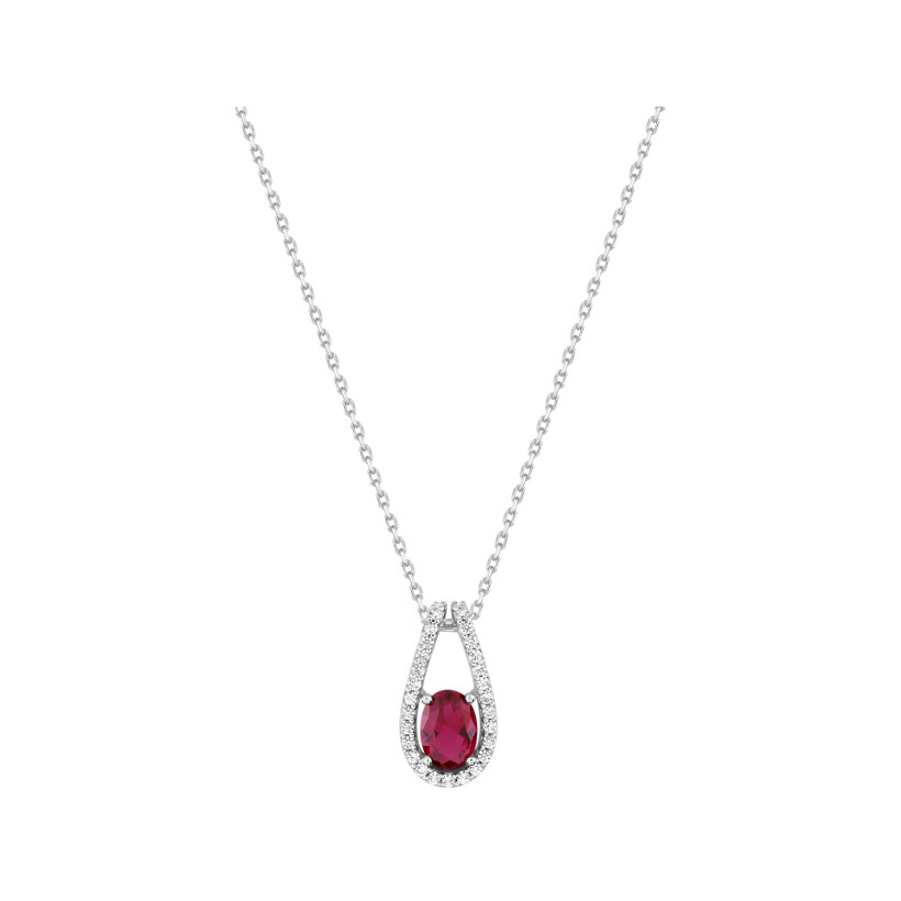 Collier en argent rhodié et oxyde de zirconium rouge