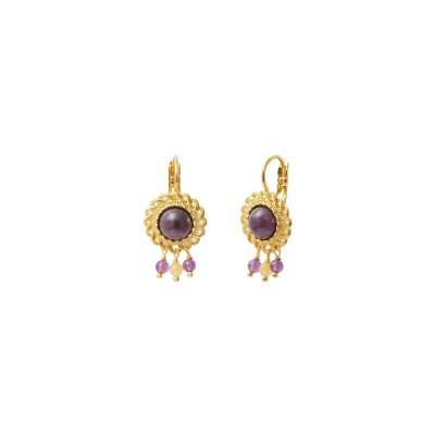 Boucles d'oreilles SATELLITE Arizona Dream en plaqué or, améthyste et jade