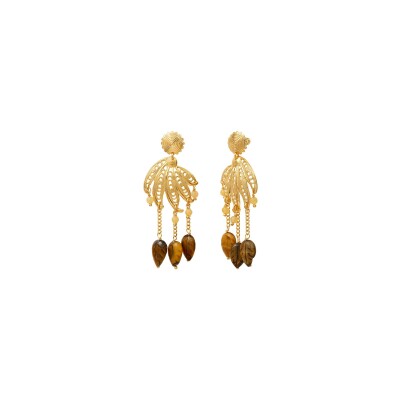 Boucles d'oreilles SATELLITE Arizona Dream en plaqué or, œil de tigre et jade