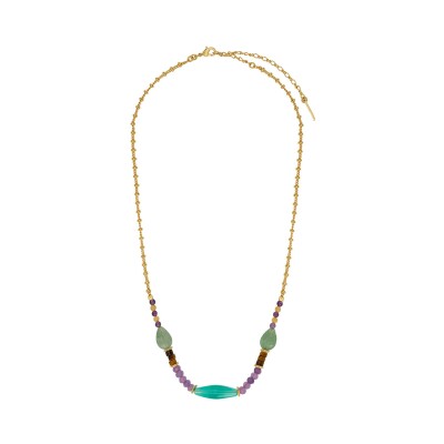 Collier SATELLITE Arizona Dream en plaqué or, aventurine, œil de tigre, jade et améthyste