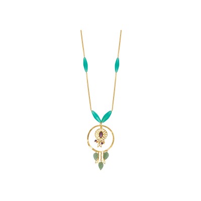 Collier SATELLITE Arizona Dream en plaqué or, aventurine, améthyste et jade