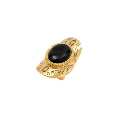 Bague SATELLITE Arizona Dream en plaqué or et onyx, taille ajustable