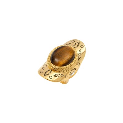 Bague SATELLITE Arizona Dream en plaqué or et œil de tigre, taille ajustable