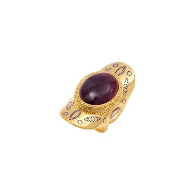 Bague SATELLITE Arizona Dream en plaqué or et améthyste, taille ajustable