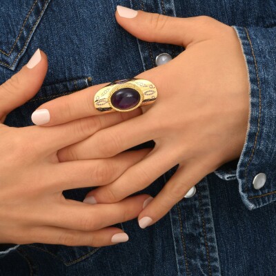 Bague SATELLITE Arizona Dream en plaqué or et améthyste, taille ajustable