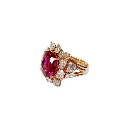 Bague Red Sunrise Isabelle Barrier en or rose, diamants, diamants bruns et tourmaline, taille 52