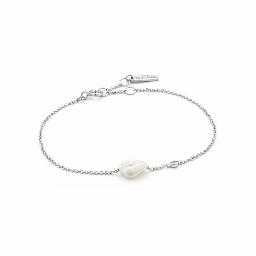 Bracelet Ania Haie Pearl of Wisdom en argent rhodié, oxyde de zirconium et perle d'eau douce