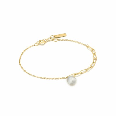 Bracelet chaines Ania Haie Pearl of Wisdom en argent plaqué or jaune et perle d'eau douce