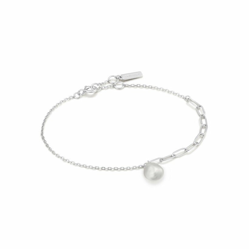 Bracelet chaines Ania Haie Pearl of Wisdom en argent rhodié et perle d'eau douce