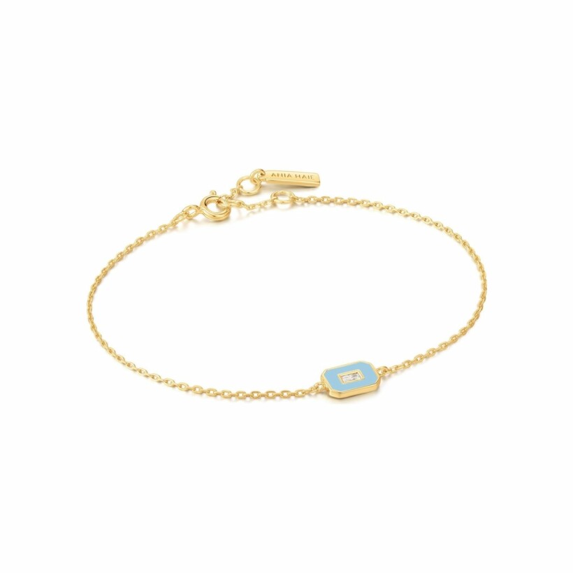 Bracelet Ania Haie en argent plaqué or jaune avec emblème en émail bleu poudré