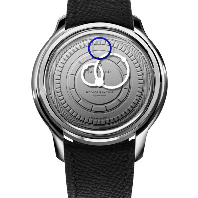 Montre BeauBleu Seconde Française pearl grey bracelet noir grainé