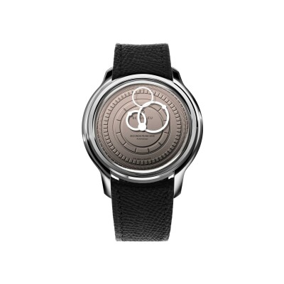 Montre BeauBleu Seconde Française salmon bracelet noir grainé