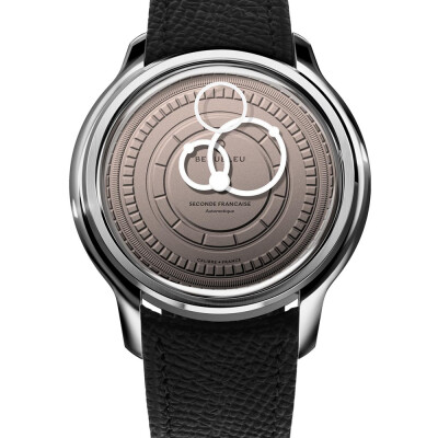 Montre BeauBleu Seconde Française salmon bracelet noir grainé
