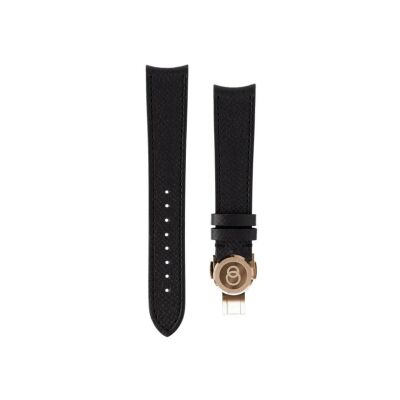 BeauBleu black grained leather watch strap with rose gold clasp 20x16mm