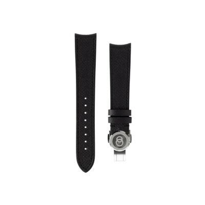 BeauBleu black grained leather watch strap with steel clasp 20x16mm