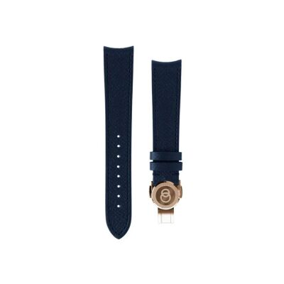BeauBleu blue grained leather watch strap with rose gold clasp 20x16mm