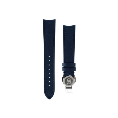 BeauBleu blue grained leather watch strap with steel clasp 20x16mm