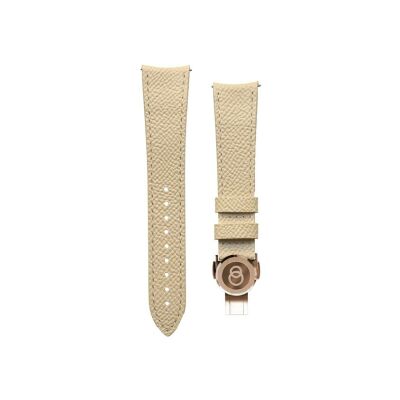 BeauBleu cream grained leather watch strap with rose gold clasp 20x16mm