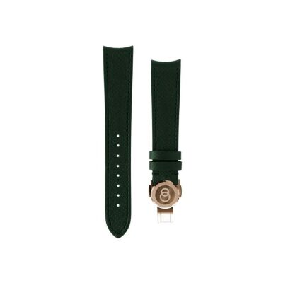 BeauBleu green grained leather watch strap with rose gold clasp 20x16mm