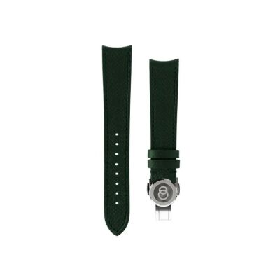 BeauBleu green grained leather watch strap with steel clasp 20x16mm