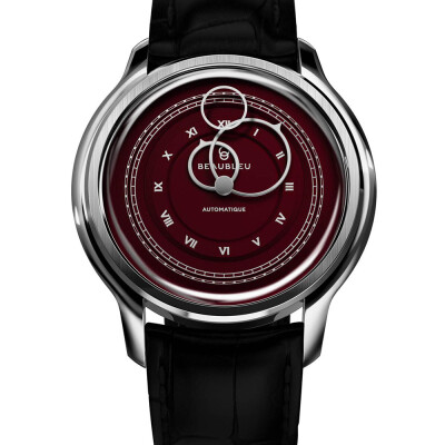 Montre BeauBleu La Pièce N.1 lie de vin bracelet en cuir noir caïman