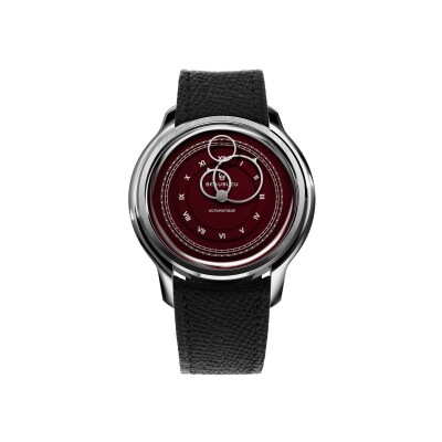 Montre BeauBleu La Pièce N.1 lie de vin bracelet en cuir noir grainé