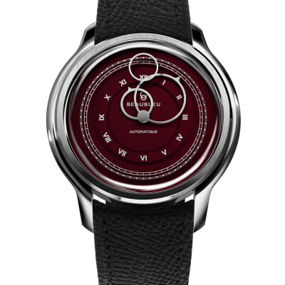 Montre BeauBleu La Pièce N.1 lie de vin bracelet en cuir noir grainé