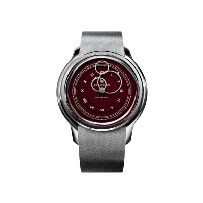 BeauBleu La Pièce N.1 wine-red watch with steel bracelet