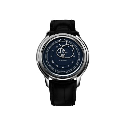BeauBleu La Pièce N.1 empire blue watch with black alligator leather strap
