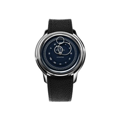 BeauBleu La Pièce N.1 Empire Blue watch with black grained leather strap