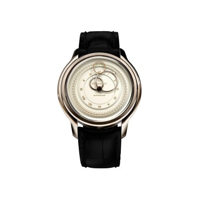 Montre BeauBleu La Pièce N.1 champagne bracelet en cuir noir caïman