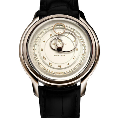 Montre BeauBleu La Pièce N.1 champagne bracelet en cuir noir caïman