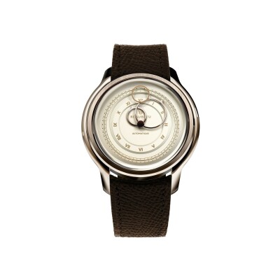 Montre BeauBleu La Pièce N.1 champagne bracelet en cuir marron grainé