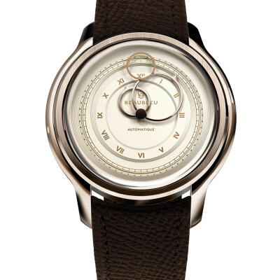Montre BeauBleu La Pièce N.1 champagne bracelet en cuir marron grainé