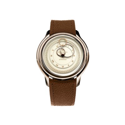 Montre BeauBleu La Pièce N.1 champagne bracelet en cuir cognac grainé