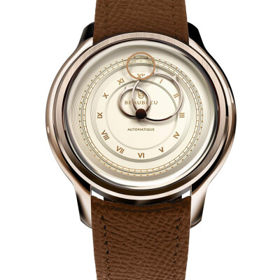 Montre BeauBleu La Pièce N.1 champagne bracelet en cuir cognac grainé