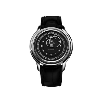 Montre BeauBleu La Pièce N.1 graphite bracelet en cuir noir caïman