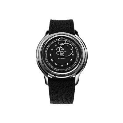 Montre BeauBleu La Pièce N.1 graphite bracelet en cuir noir grainé