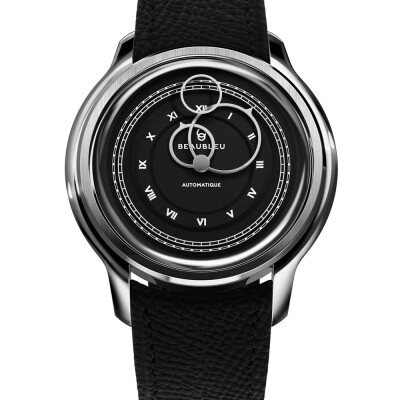 Montre BeauBleu La Pièce N.1 graphite bracelet en cuir noir grainé