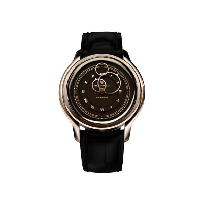 Montre BeauBleu La Pièce N.1 moka bracelet en cuir noir caïman