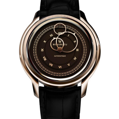 Montre BeauBleu La Pièce N.1 moka bracelet en cuir noir caïman