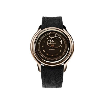 Montre BeauBleu La Pièce N.1 moka bracelet en cuir noir grainé