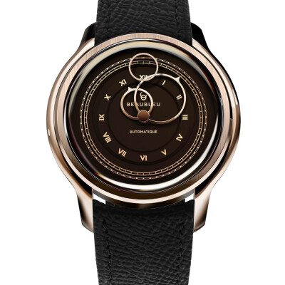 Montre BeauBleu La Pièce N.1 moka bracelet en cuir noir grainé